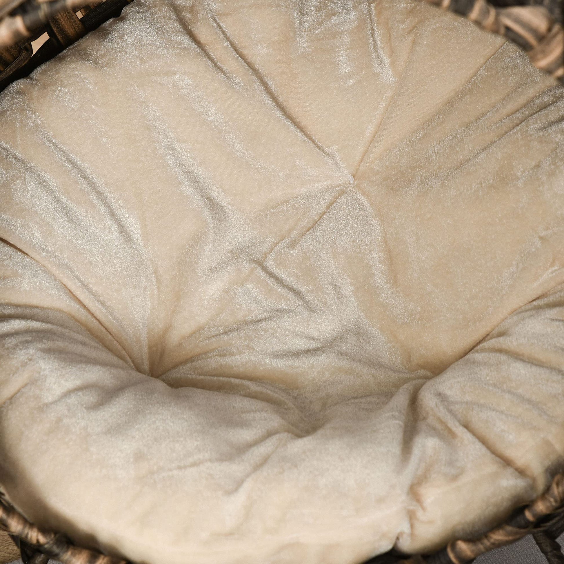 PawHut Panier Chat lit surélevé Chat Cosy Niche Grotte Grand Confort dim. Ø 52 x 58H cm Coussin Moelleux Beige Inclus résine tressée Imitation rotin Marron