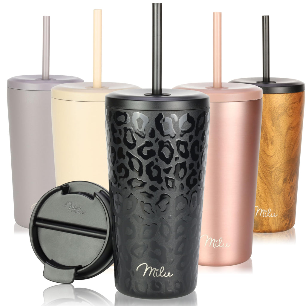 Milu Mug Isotherme 500ml - Thermo Café étanche en acier inoxydable, Tasse thermique sans BPA, 100% anti-fuite(Black Leopard, 500ml)