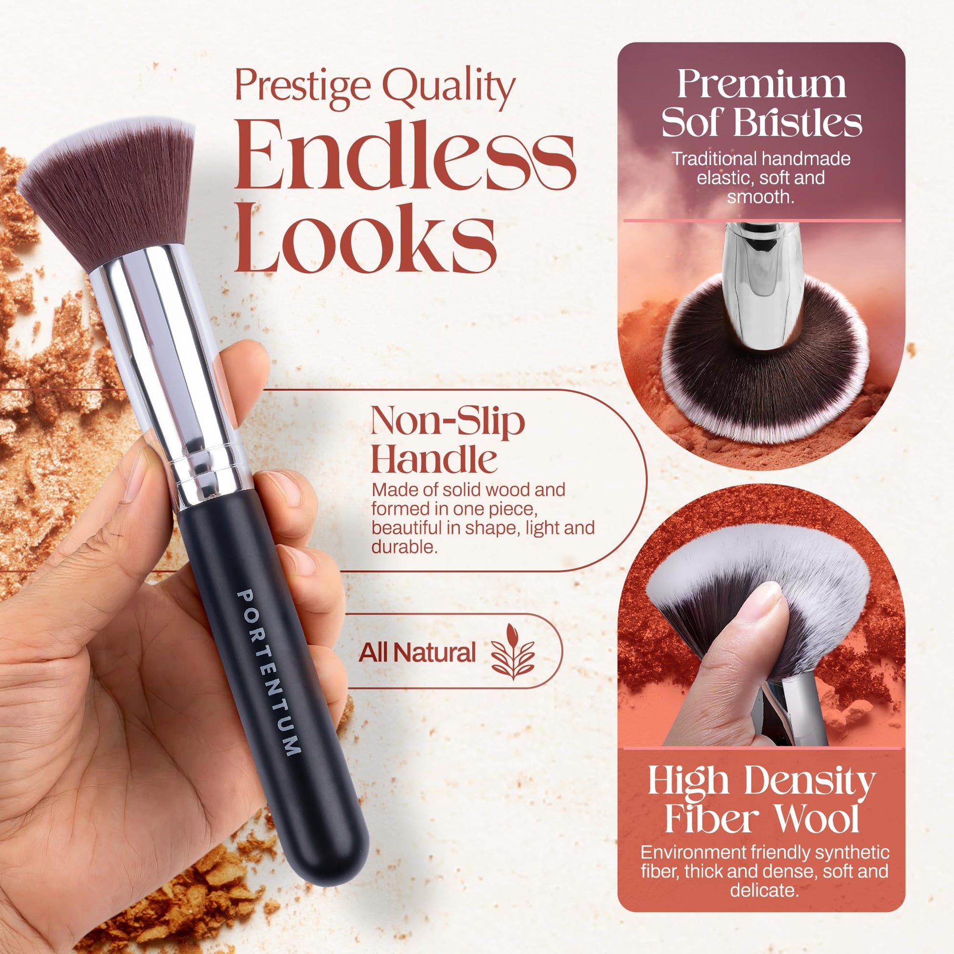 PORTENTUM Pinceaux Maquillages Professionnel (10+2pcs), Pinceau Maquillage Pour Fond de Teint Blush L'anti-cernes Fard à Paupières Poudre Libre, Avec Blender Eponge