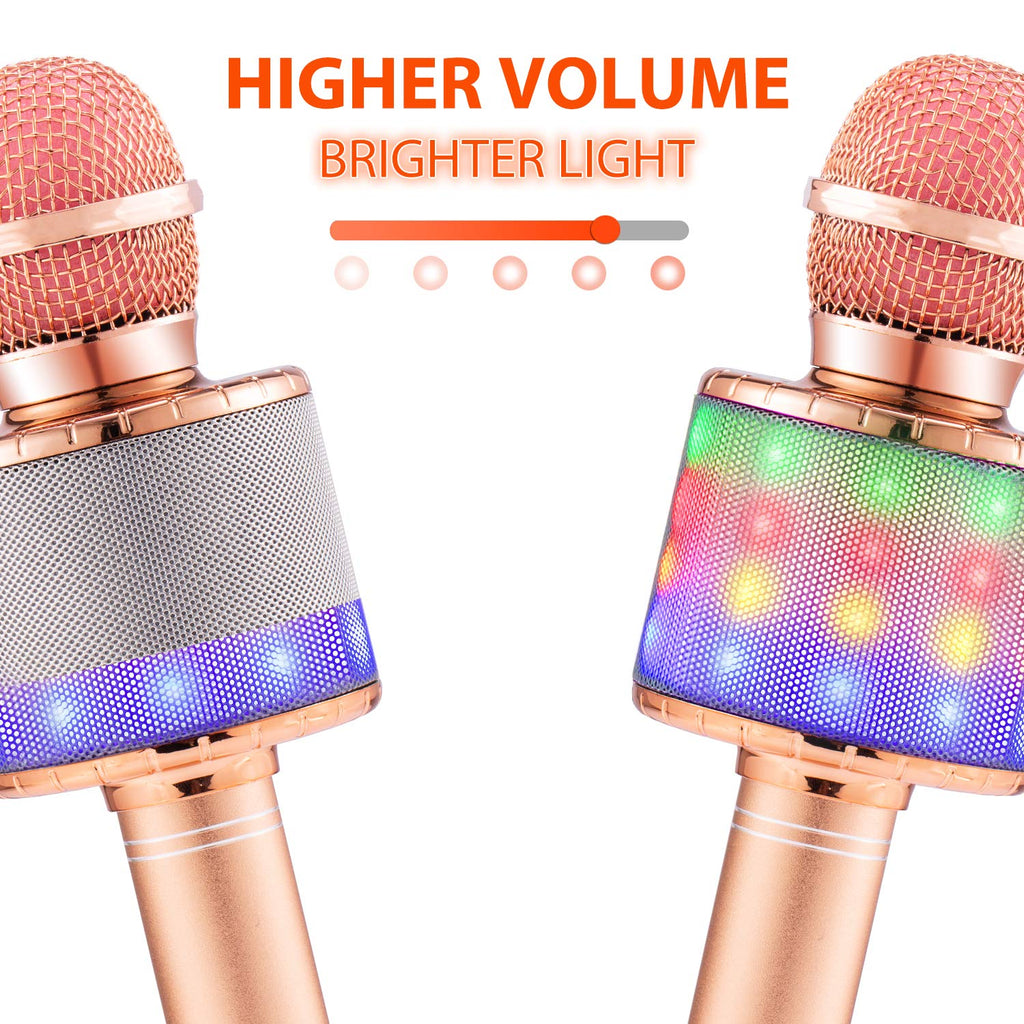 Fede Microphone Karaoké sans Fil Bluetooth avec Lumière LED Multi Couleur, Micro à Main Portable Haut-Parleur pour Enfants/Adultes Chanter, Compatible avec Android/iOS/PC/Smartphone