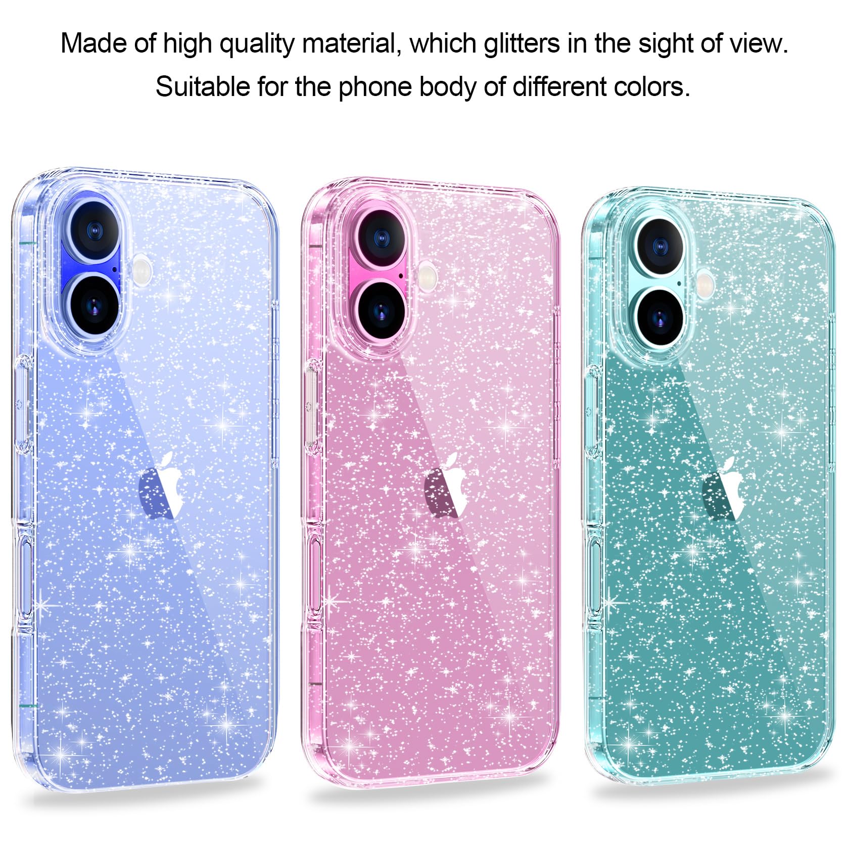 AROYI Coque 3 en 1 Compatible avec iPhone 16 6,1, étui à Paillettes Silicone Souple TPU Protection Case avec 2 Films de Protection en Verre trempé, Transparent pailleté Protecteur Coque