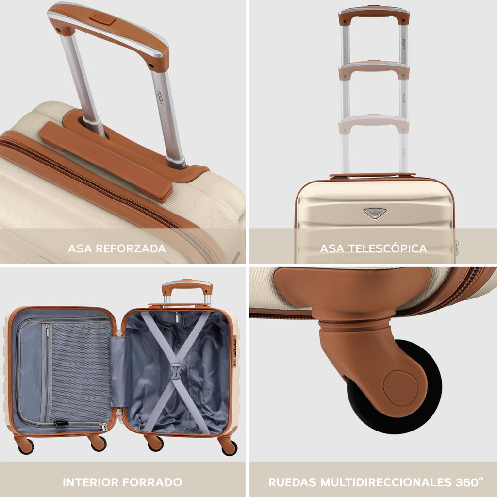 Flight Knight Bagage Cabine Leger a 4 Roues en ABS Rigide Approuve par Plus De 100 Compagnies Aeriennes, Dont Lufthansa, Air France, HOP! Ryanair et easyJet - 45x36x20cm (TSA) Creme/Marron