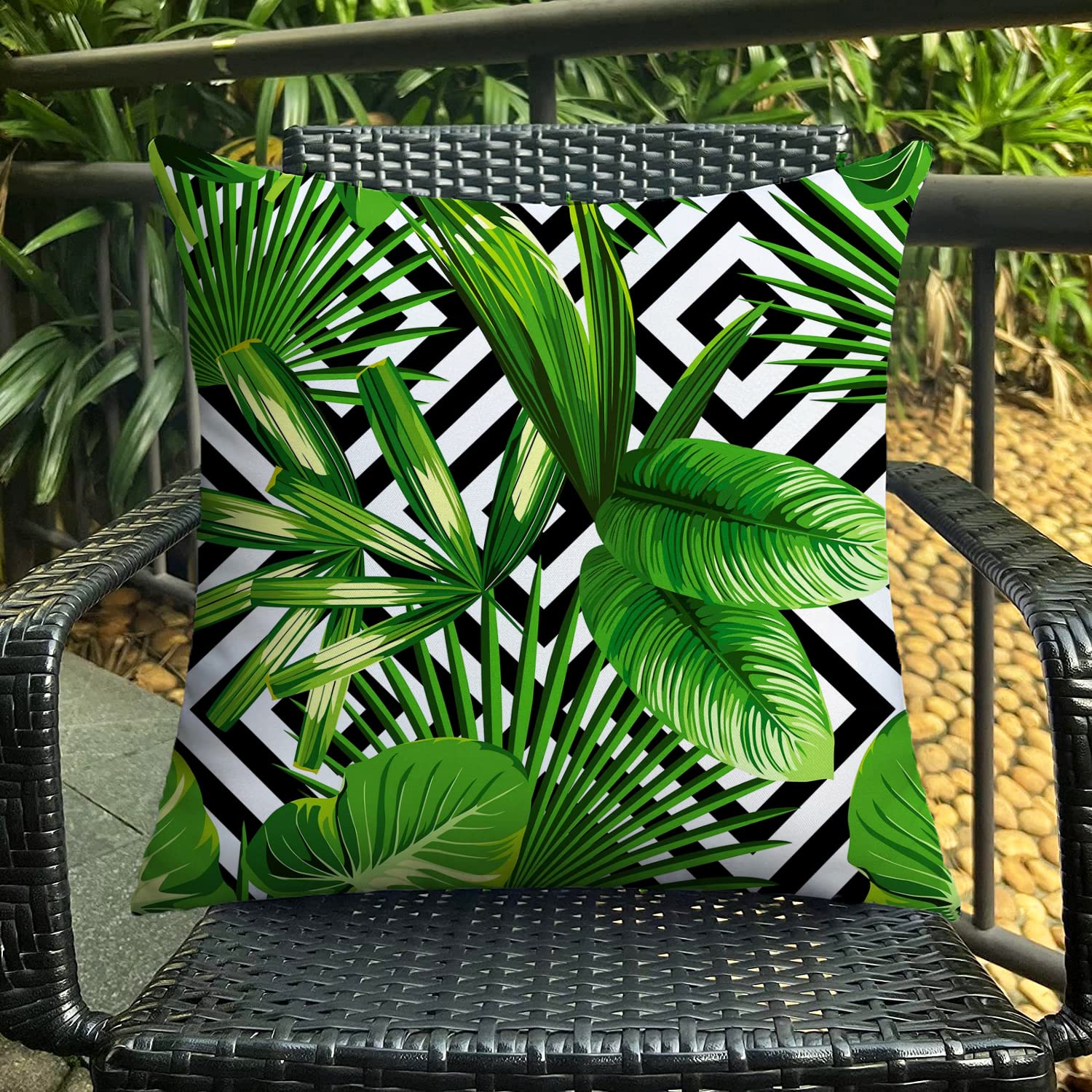 Housse Coussin Exterieur 40x40cm Feuilles Vertes Vert Tropical Salon de Jardin Exterieur Deco pour canapé Deco scandinave Decoration