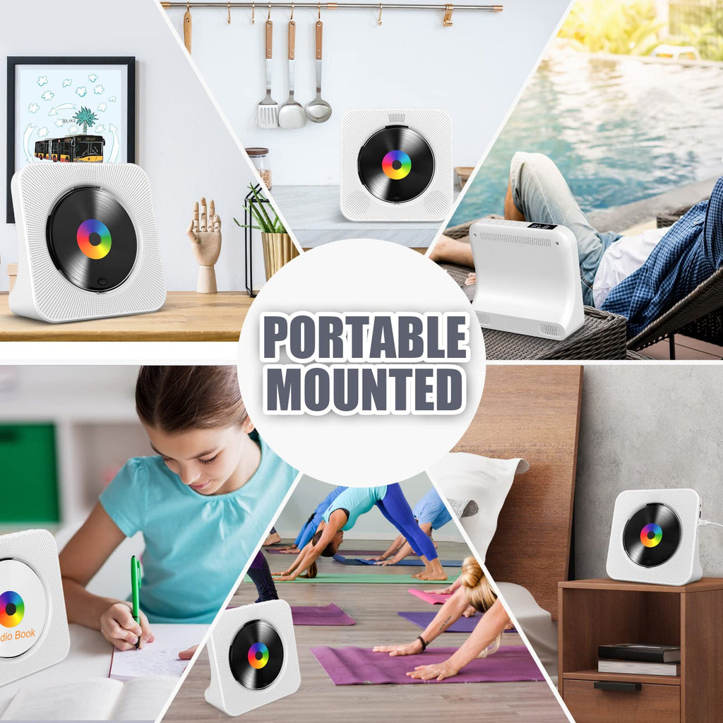 Lecteur CD de Bureau avec Bluetooth Gueray Lecteur CD Mural Haut-parleurs HiFi Intégrés Portables avec écran LED Audio Domestique Boombox Radio FM USB Type-c Lecteur de Musique MP3