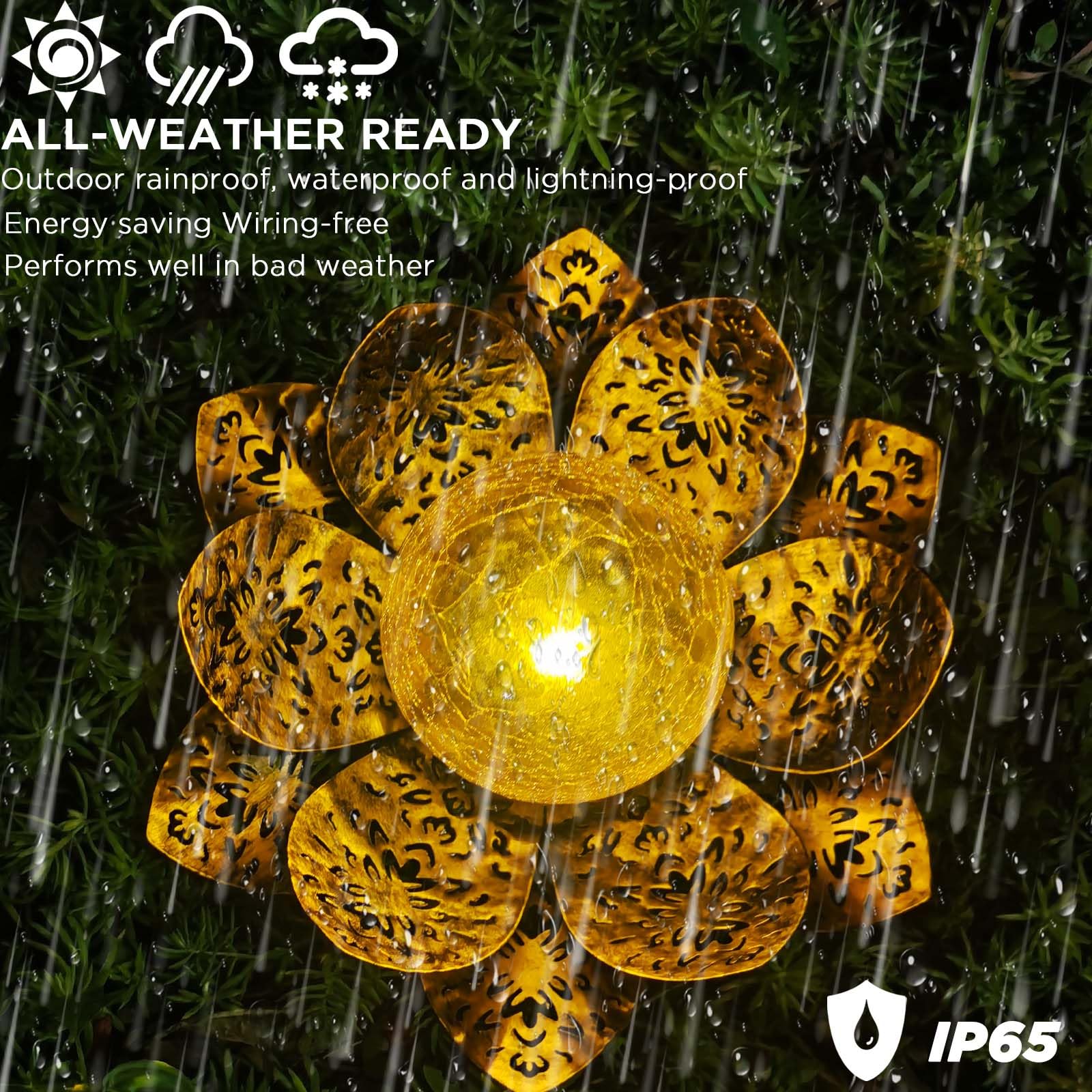 ORHOMELIFE Lampe Solaire Exterieur Lotus Décoration de Jardin Deco Jardin Exterieur Lumière Chaude Jardin Lampe Solaire LED pour Chemin de Pelouse, Patio, Balcon