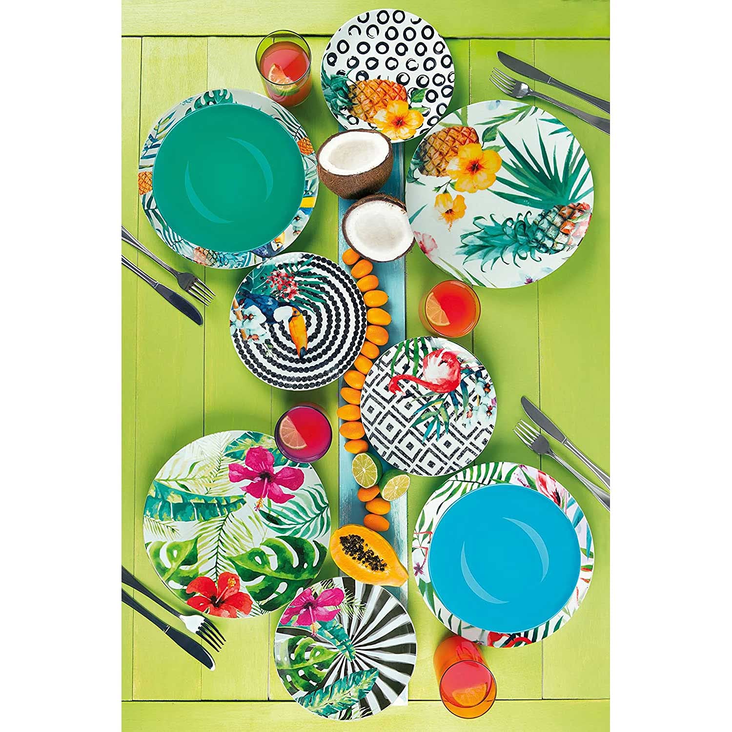 Excelsa Tropical Chic Service Table, Porcelaine, multicolore, 18 unités