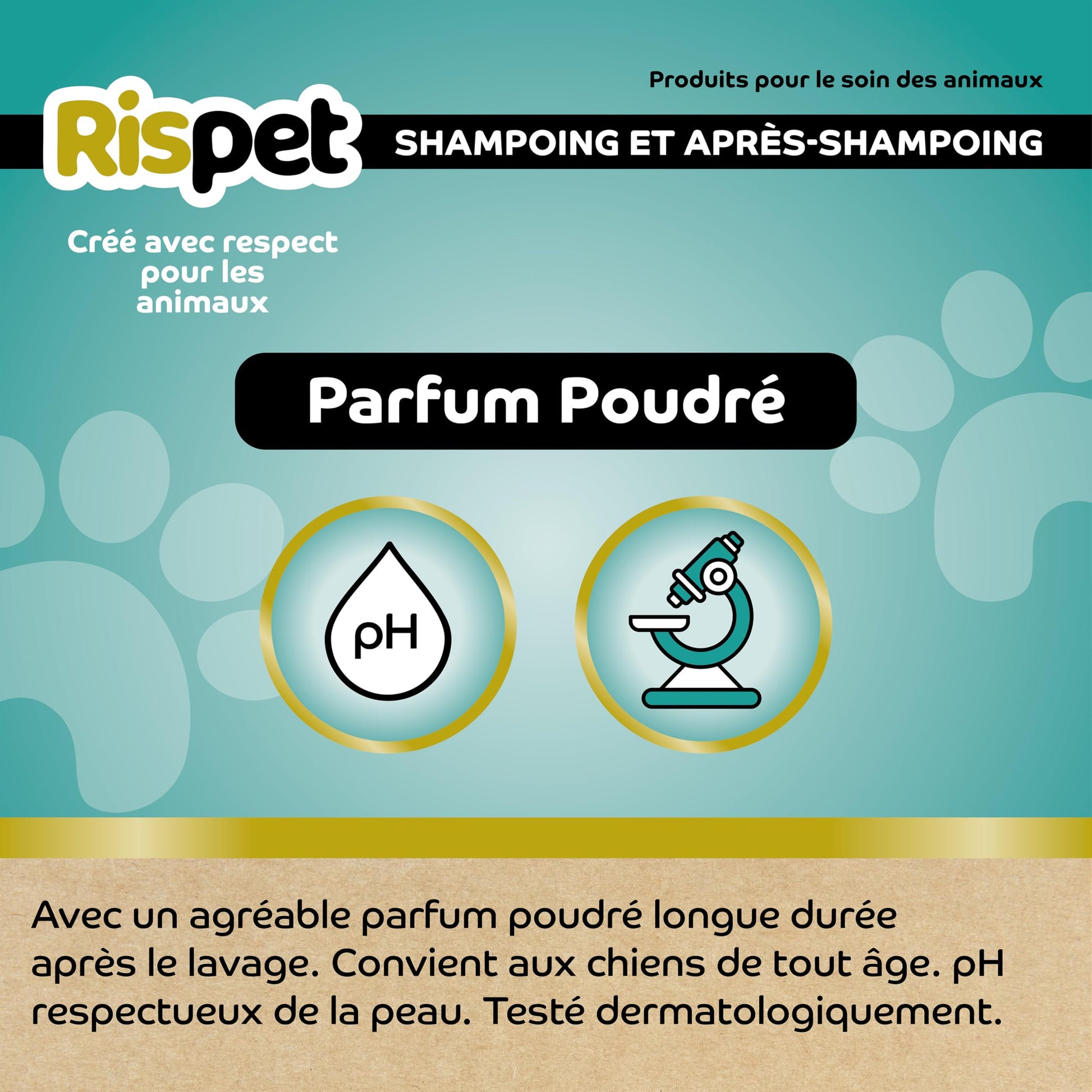 RISPET Shampoing Démêlants Avocat et Soie, Nettoyant pour Chiens et Animaux à Poils Courts, Formule Délicate sans Allergènes et pH Équilibré, Parfum Talc, 370 ML