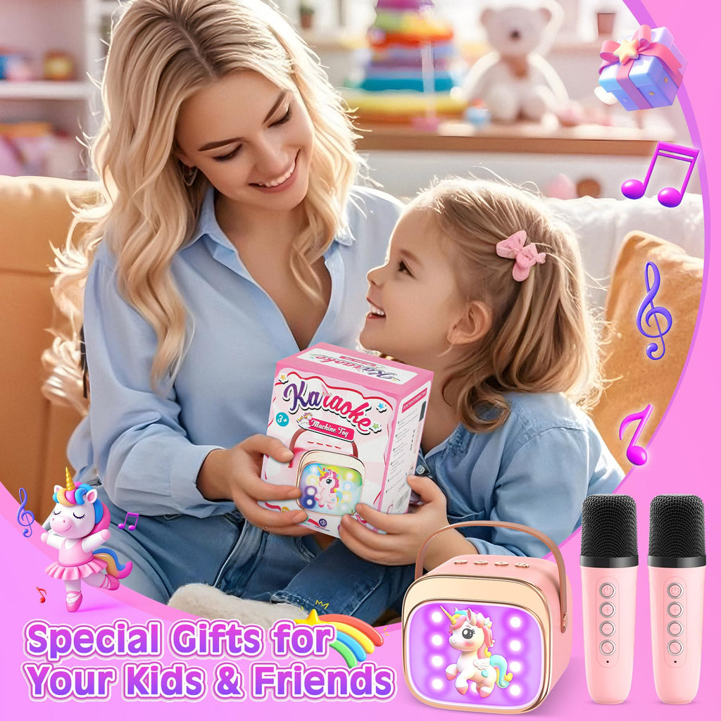 LUVTOY Machine Karaoke Enfant avec 2 Micros Enfants: [Personnalisation Exclusive] - Karaoké pour Enfants - Jouet Fille 3-10 Ans - Cadeau Paques Fille 3-12 Ans - Micro Enfant pour Chanter Jouet