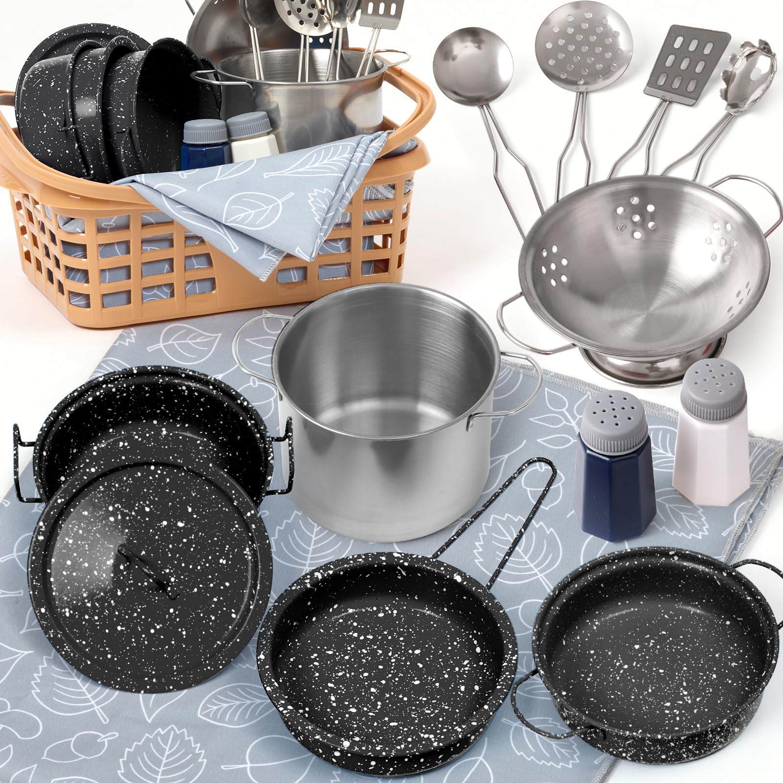 Veitch fairytales Dinette Enfant Ustensile et Accessoire Cuisine Enfant Jouet Ensemble de Casserole en Métal Coloré Cadeau 3 4 5 6 7 8 Ans (Nouveau Noir)