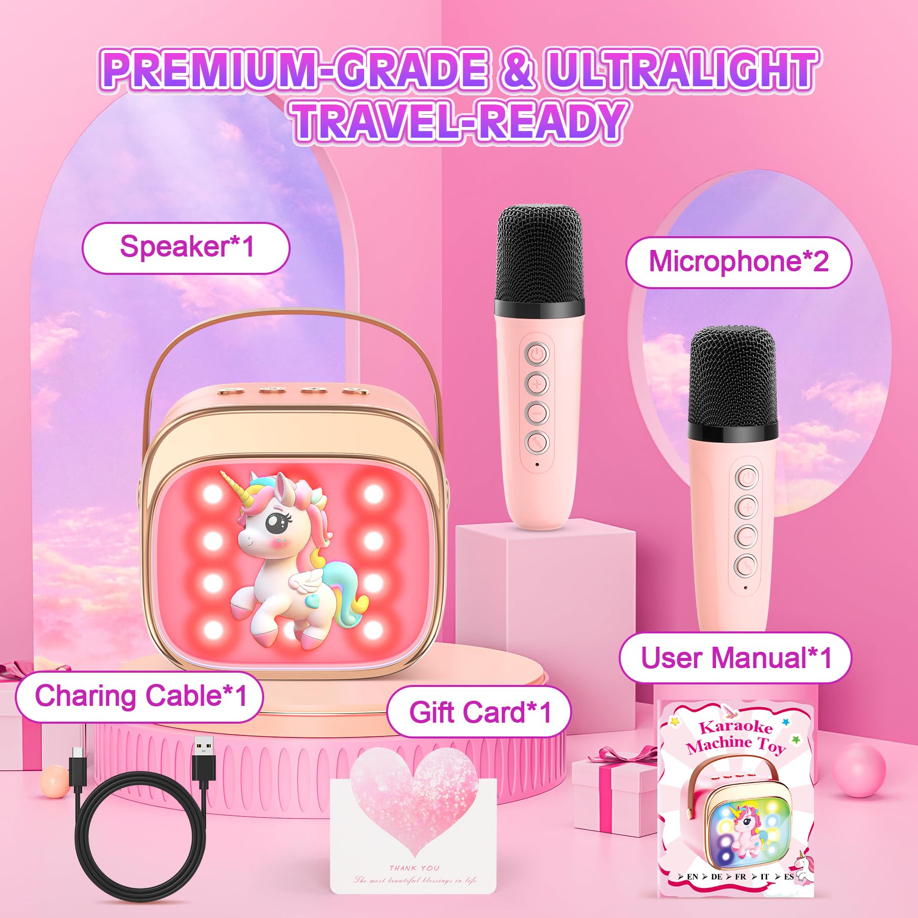 LUVTOY Machine Karaoke Enfant avec 2 Micros Enfants: [Personnalisation Exclusive] - Karaoké pour Enfants - Jouet Fille 3-10 Ans - Cadeau Paques Fille 3-12 Ans - Micro Enfant pour Chanter Jouet