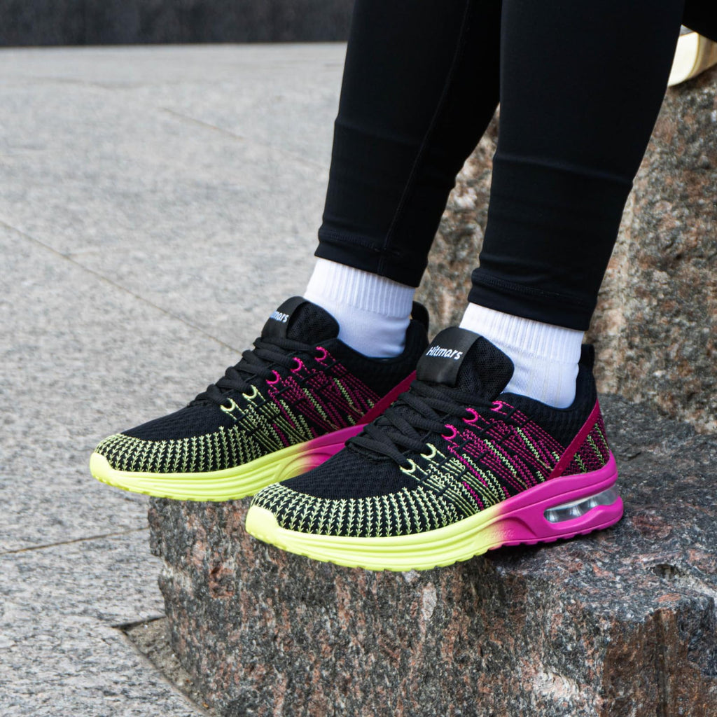 Chaussure de Sport Running Femme Basket Air Chaussures Course Casual Fitness Outdoor Tennis Jogging Sneakers Respirant Athlétique Mesh Violet-Jaune 39