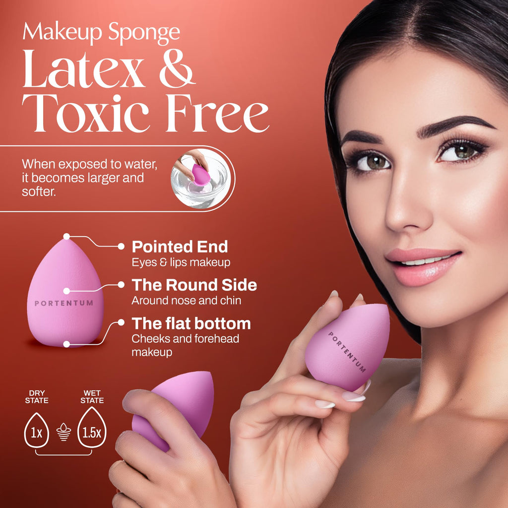 PORTENTUM Pinceaux Maquillages Professionnel (10+2pcs), Pinceau Maquillage Pour Fond de Teint Blush L'anti-cernes Fard à Paupières Poudre Libre, Avec Blender Eponge