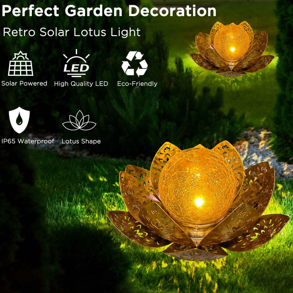 ORHOMELIFE Lampe Solaire Exterieur Lotus Décoration de Jardin Deco Jardin Exterieur Lumière Chaude Jardin Lampe Solaire LED pour Chemin de Pelouse, Patio, Balcon