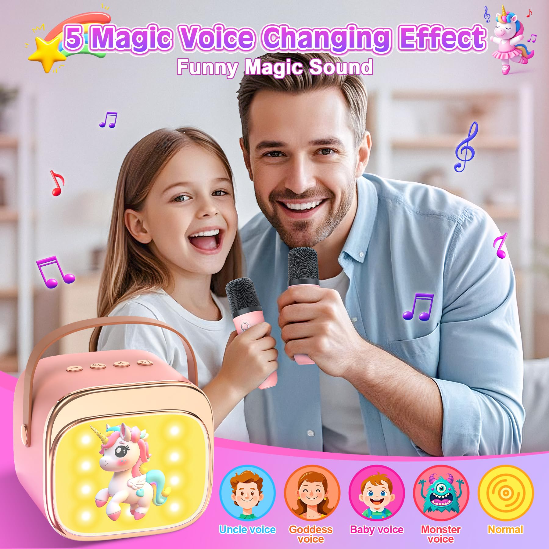 LUVTOY Machine Karaoke Enfant avec 2 Micros Enfants: [Personnalisation Exclusive] - Karaoké pour Enfants - Jouet Fille 3-10 Ans - Cadeau Paques Fille 3-12 Ans - Micro Enfant pour Chanter Jouet