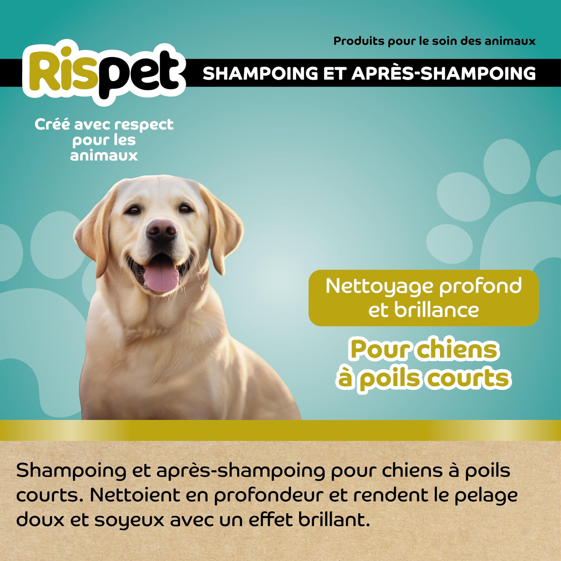 RISPET Shampoing Démêlants Avocat et Soie, Nettoyant pour Chiens et Animaux à Poils Courts, Formule Délicate sans Allergènes et pH Équilibré, Parfum Talc, 370 ML
