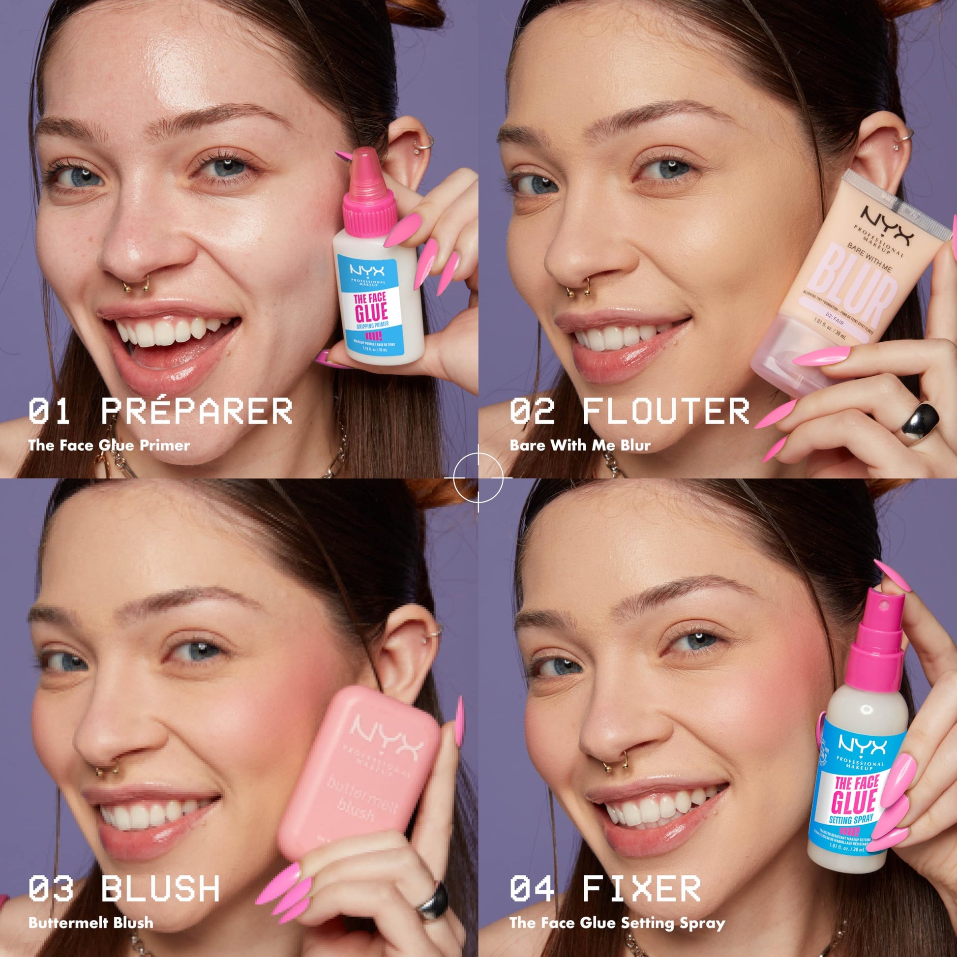 NYX Professional Makeup - Primer Fixant - Fixe le Maquillage et Hydrate la Peau - Tenue Longue Durée 24H - Formule Vegan - The Face Glue Primer - 35ml