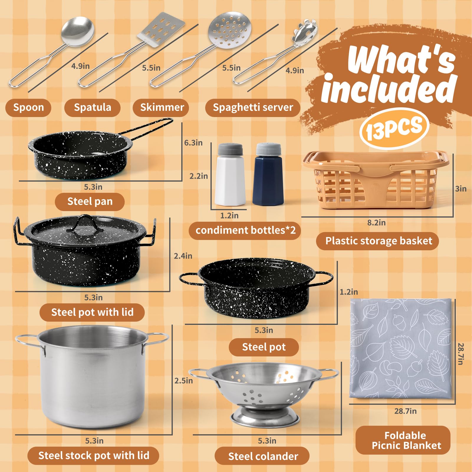 Veitch fairytales Dinette Enfant Ustensile et Accessoire Cuisine Enfant Jouet Ensemble de Casserole en Métal Coloré Cadeau 3 4 5 6 7 8 Ans (Nouveau Noir)