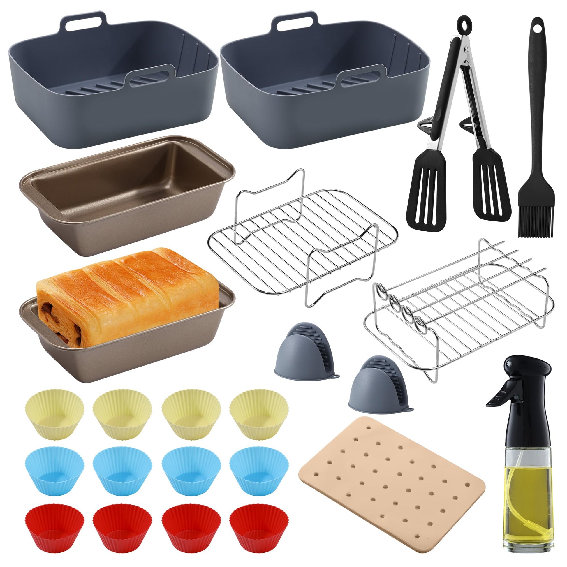 Accessoires air fryer pour Ninja, compatible avec ninja AF400EU AF500EU AF300EU 7.6L-10.4L Friteuse à Air,comprennent Moule Silicone, Plaques cuisson, Grilles, Moule Gateau, Flacon pulvérisateur etc