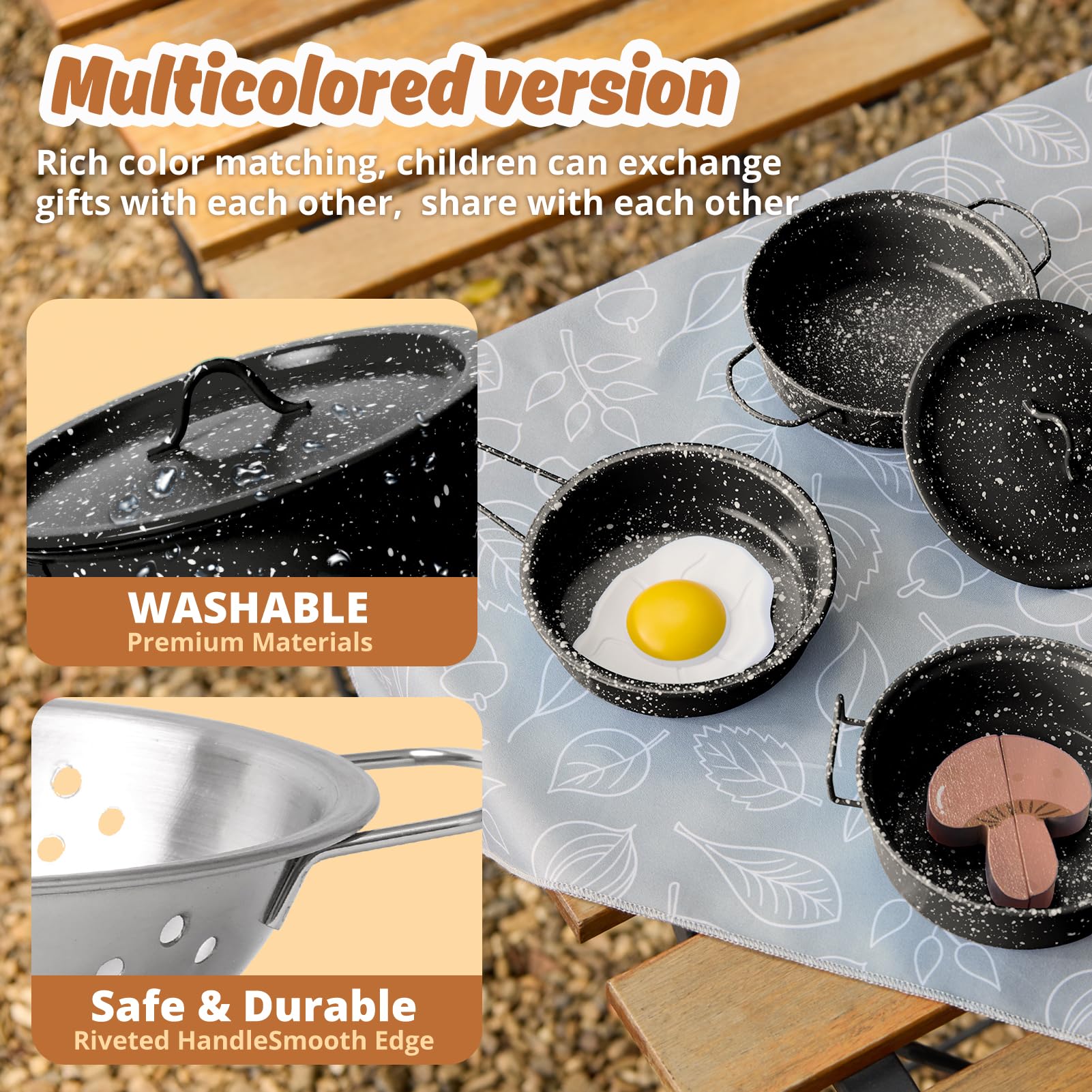 Veitch fairytales Dinette Enfant Ustensile et Accessoire Cuisine Enfant Jouet Ensemble de Casserole en Métal Coloré Cadeau 3 4 5 6 7 8 Ans (Nouveau Noir)