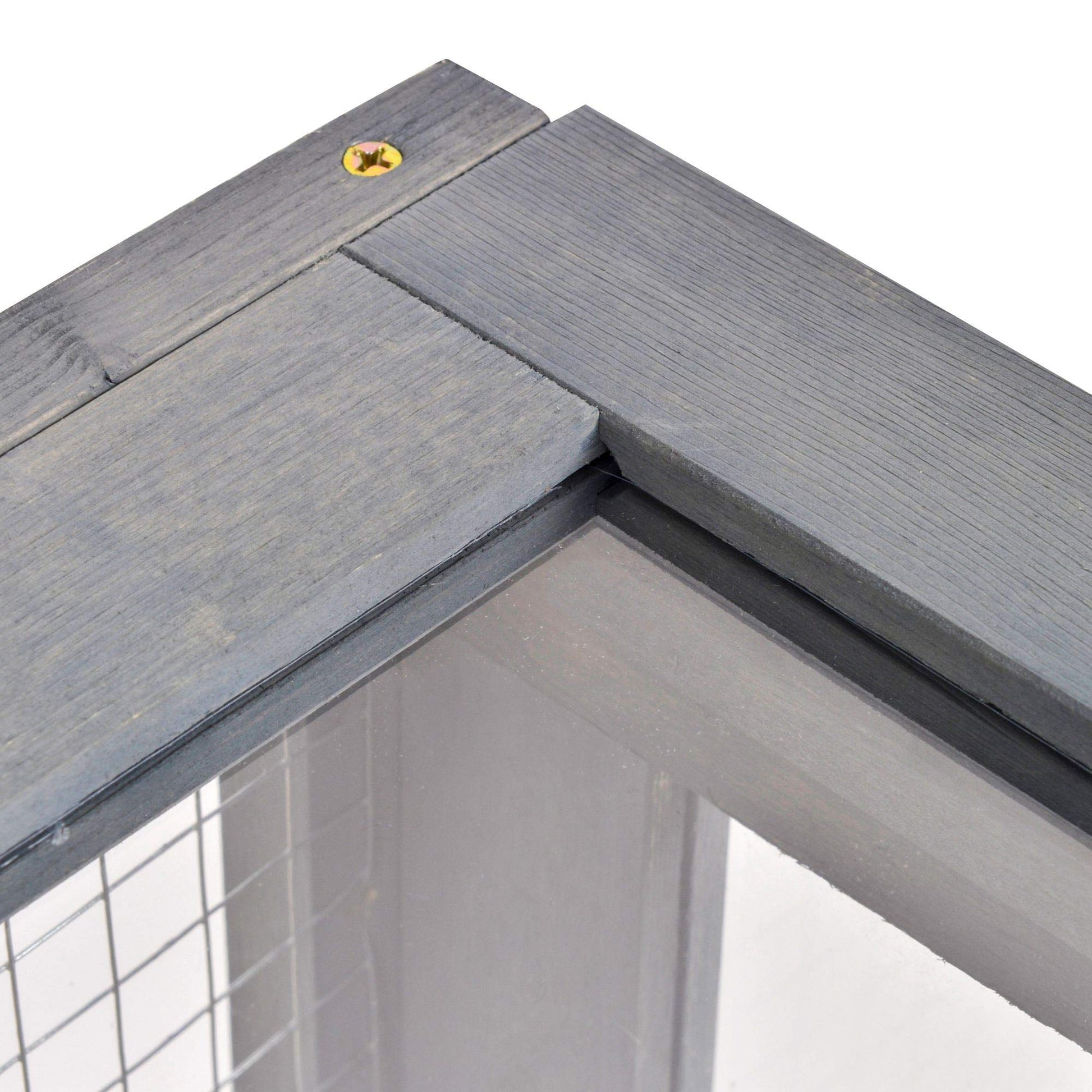 PawHut Maison enclos Cage Habitat pour Petit Animal Tortues avec 2 espaces 91 x 60,5 x 32 cm Bois Massif Gris