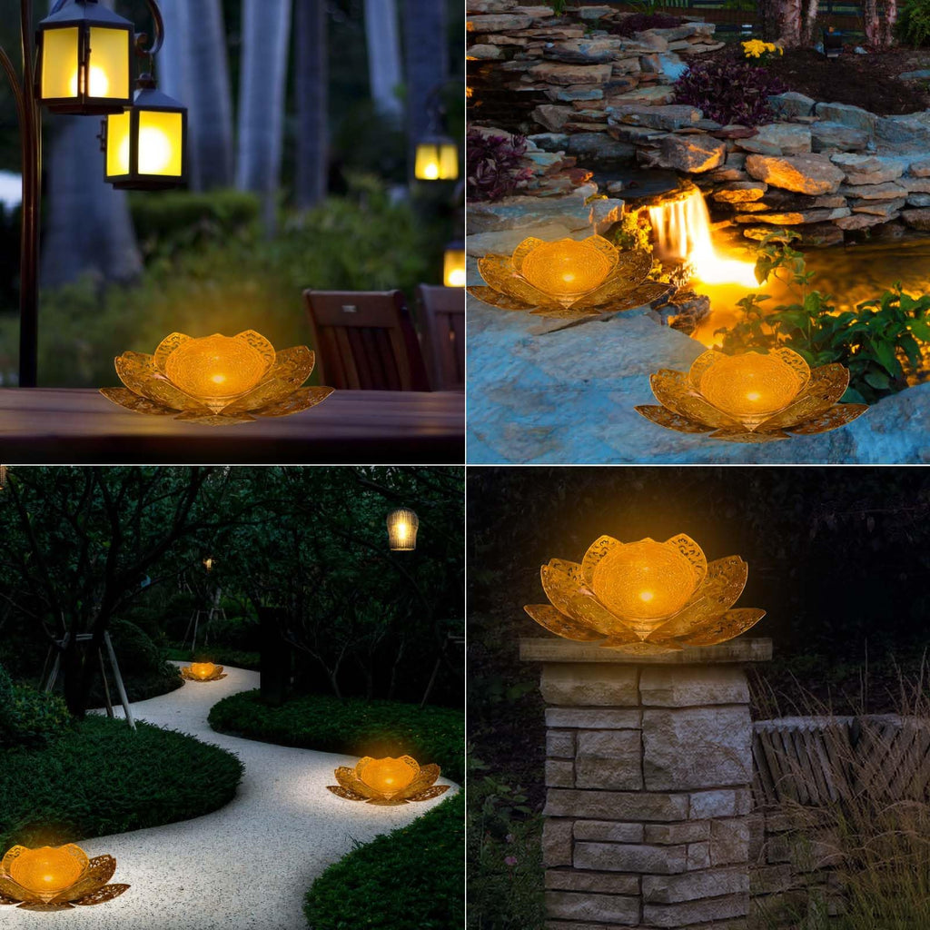 ORHOMELIFE Lampe Solaire Exterieur Lotus Décoration de Jardin Deco Jardin Exterieur Lumière Chaude Jardin Lampe Solaire LED pour Chemin de Pelouse, Patio, Balcon