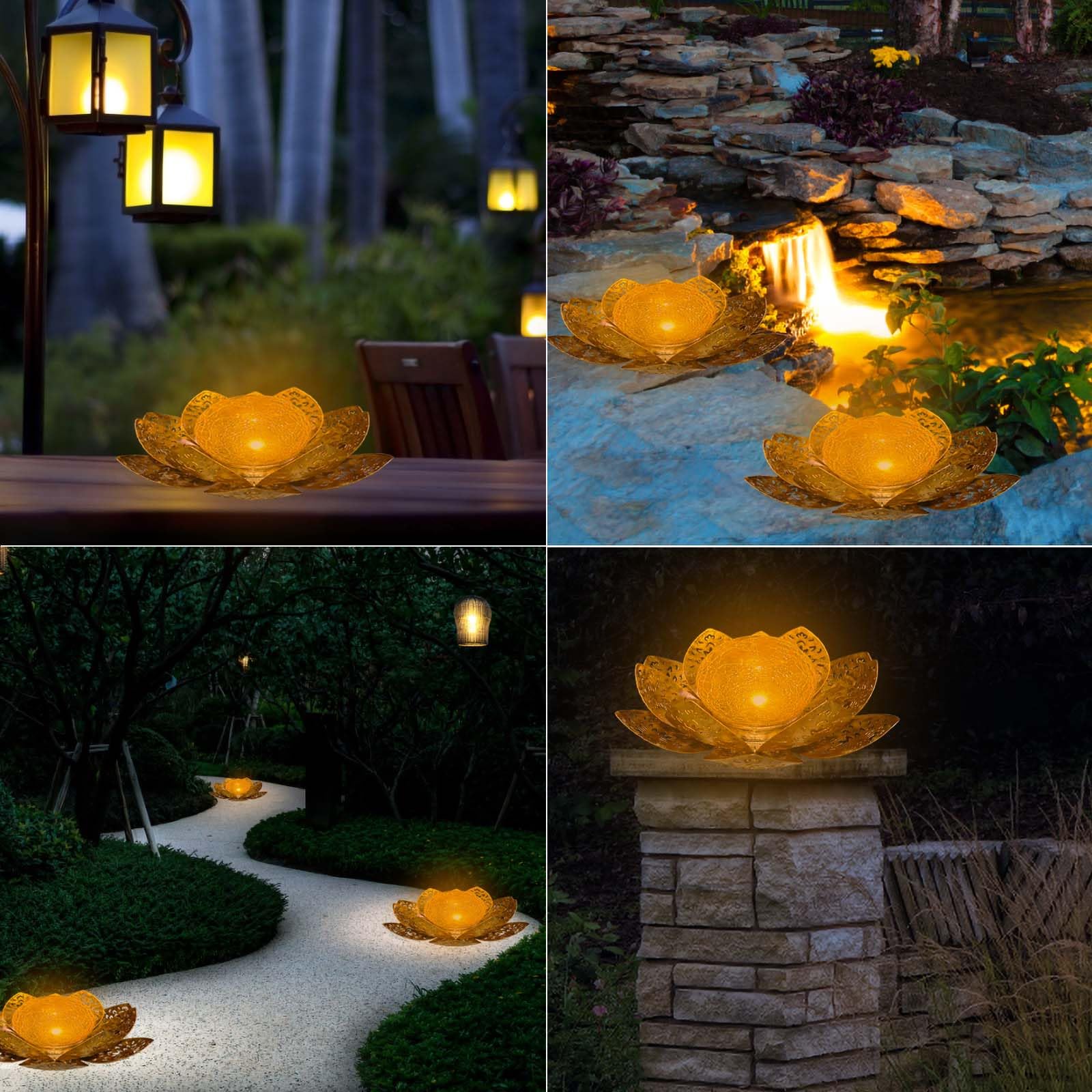 ORHOMELIFE Lampe Solaire Exterieur Lotus Décoration de Jardin Deco Jardin Exterieur Lumière Chaude Jardin Lampe Solaire LED pour Chemin de Pelouse, Patio, Balcon