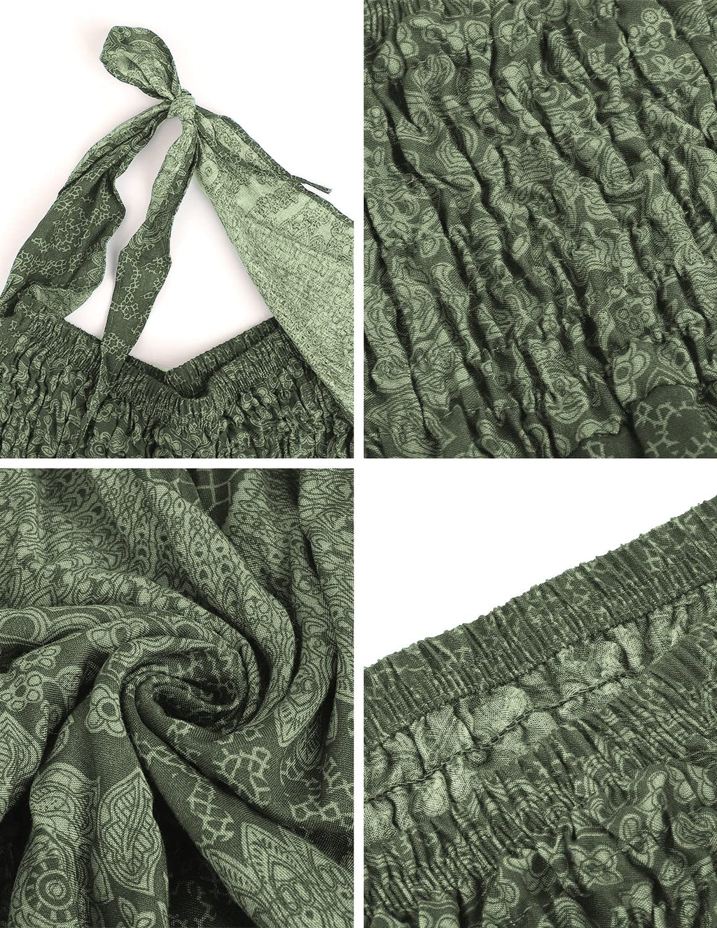 JENJON Femme Robe Imprimé Fleurie Ete Boheme Jupe Style Ethnique 2 en 1 sans Manche Plage Strap Wrap Taille Unique A-Vert