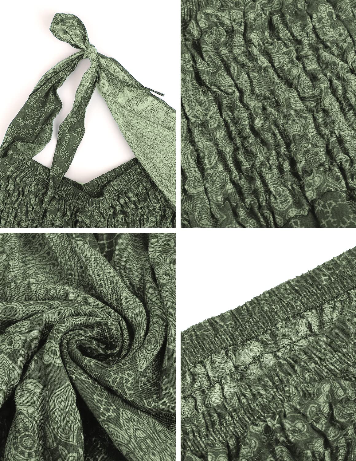 JENJON Femme Robe Imprimé Fleurie Ete Boheme Jupe Style Ethnique 2 en 1 sans Manche Plage Strap Wrap Taille Unique A-Vert