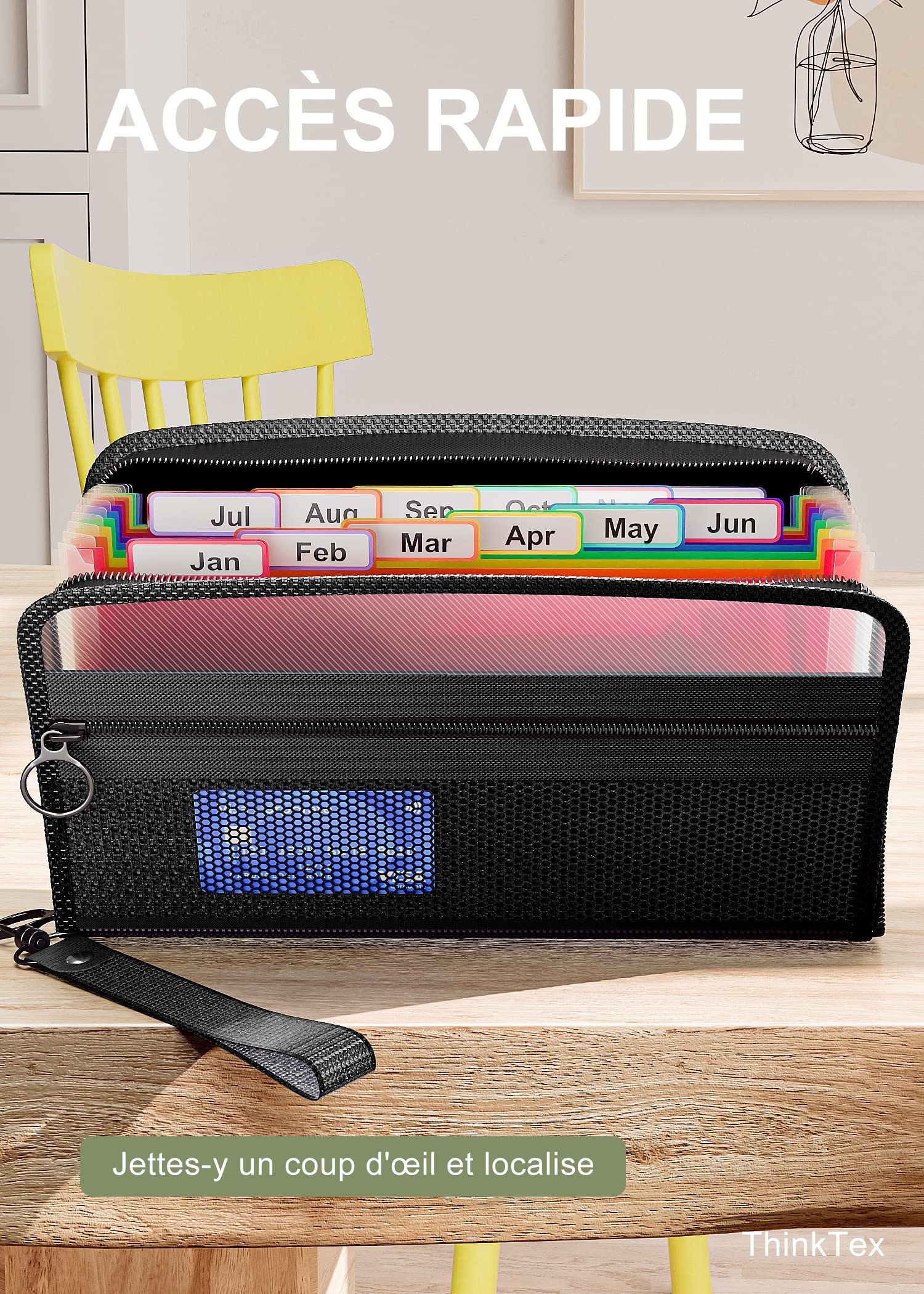 ThinkTex Organisateur de Coupons de ReçUs, 12 Pochettes Trieur, Taille Petit 28 X 15 cm, Fermeture éclair, étiquettes Multicolores