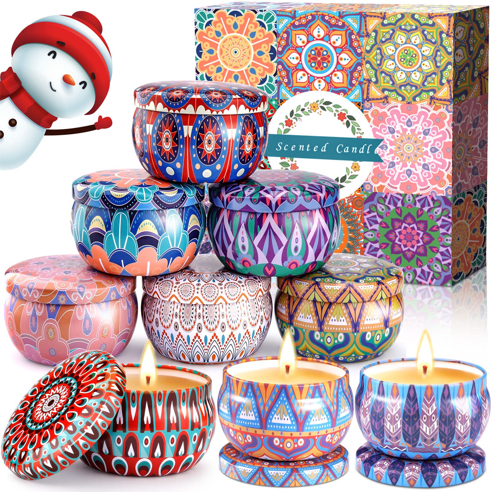 VIPNAJI Bougie Parfumée Ensemble Cadeau 9 Pièces, en Cire De Soja Naturel en Portable, pour L'aromathérapie Mariage Bath Yoga Cadeau de Fête des Mères, La Saint Valentin et Noël,Décor