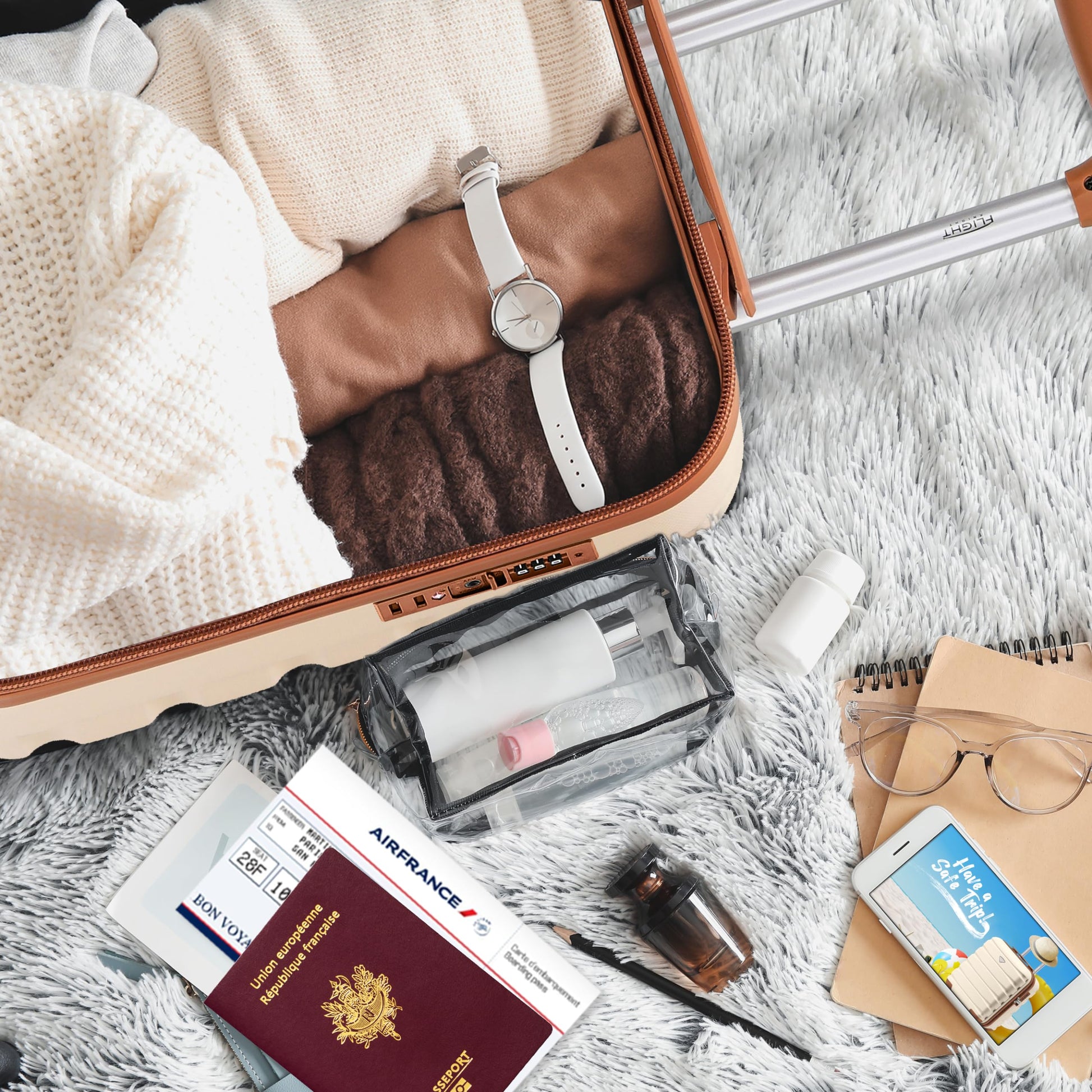 Flight Knight Bagage Cabine Leger a 4 Roues en ABS Rigide Approuve par Plus De 100 Compagnies Aeriennes, Dont Lufthansa, Air France, HOP! Ryanair et easyJet - 45x36x20cm (TSA) Creme/Marron