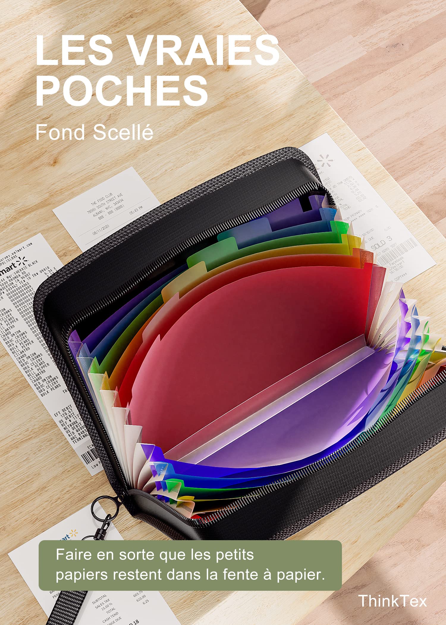 ThinkTex Organisateur de Coupons de ReçUs, 12 Pochettes Trieur, Taille Petit 28 X 15 cm, Fermeture éclair, étiquettes Multicolores