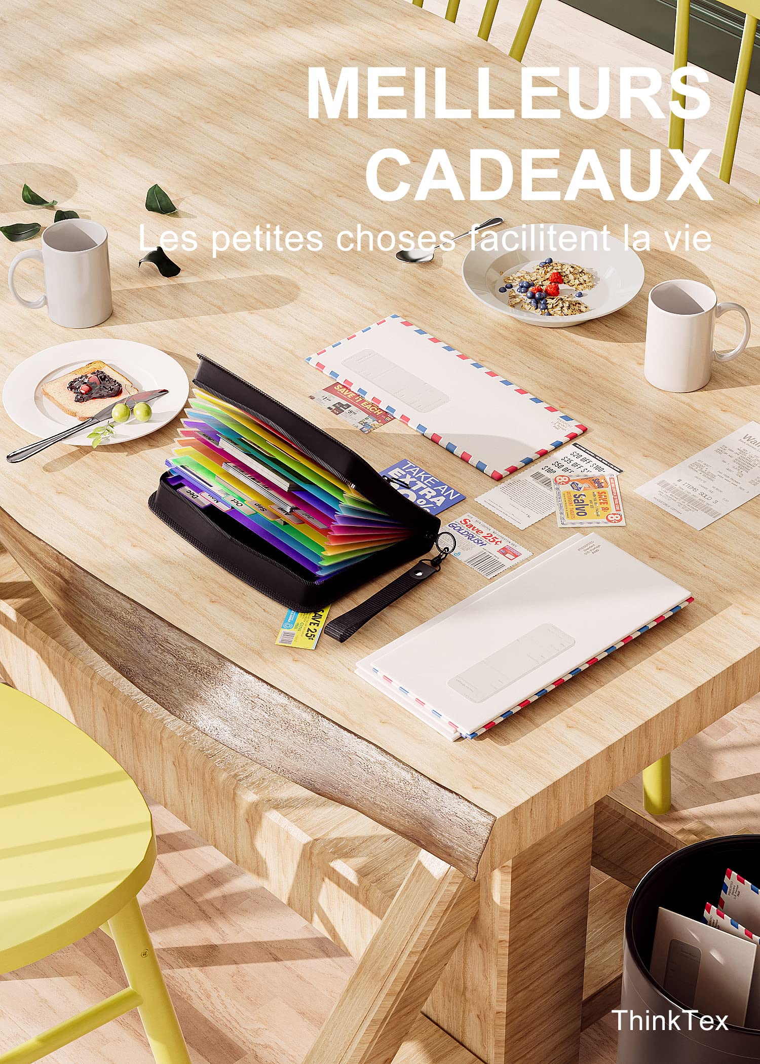 ThinkTex Organisateur de Coupons de ReçUs, 12 Pochettes Trieur, Taille Petit 28 X 15 cm, Fermeture éclair, étiquettes Multicolores